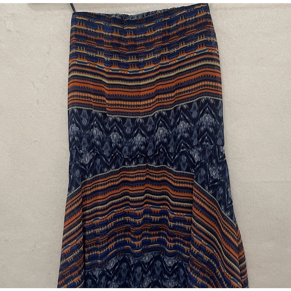 Maeve Strapless BOHO Geometric Print Lined Sun Dress Women's Medium Blue/Orang